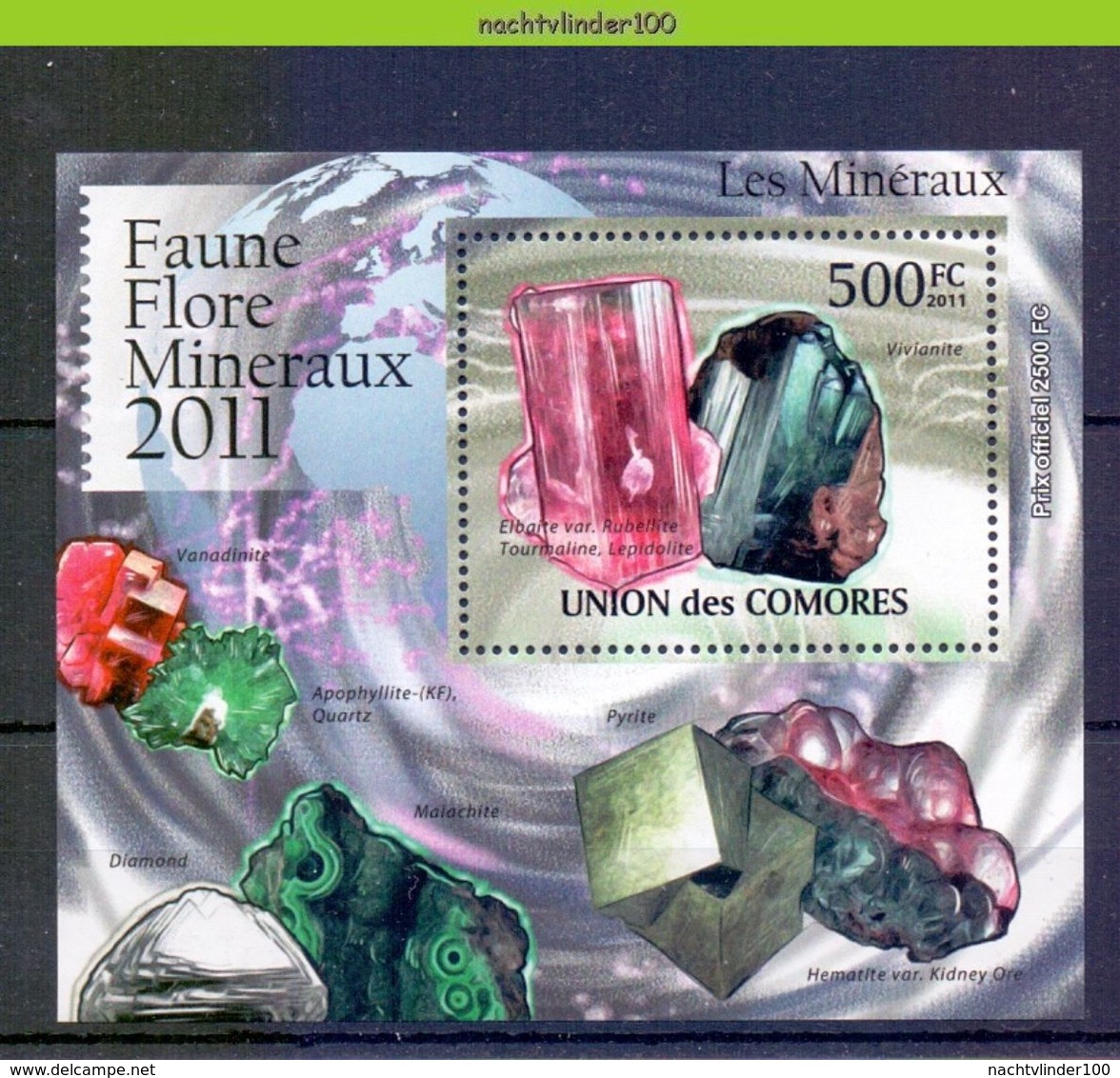 Nep006b  5 Einzelblocks MINERALEN GEMSTONES MINERALIEN UND GESTEINE MINÉRAUX COMORES 2011 PF/MNH - Mineralen