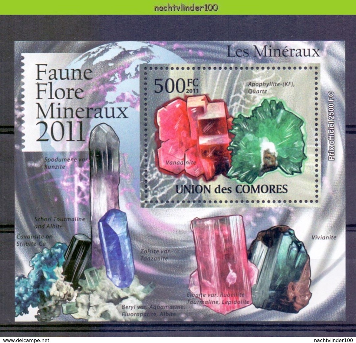 Nep006b  5 Einzelblocks MINERALEN GEMSTONES MINERALIEN UND GESTEINE MINÉRAUX COMORES 2011 PF/MNH - Mineralen