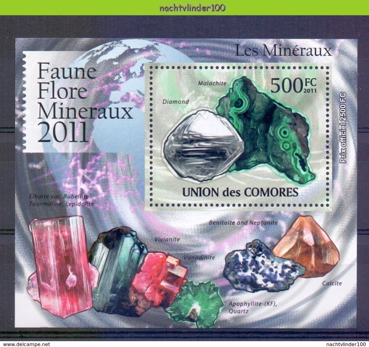 Nep006b  5 Einzelblocks MINERALEN GEMSTONES MINERALIEN UND GESTEINE MINÉRAUX COMORES 2011 PF/MNH - Mineralen