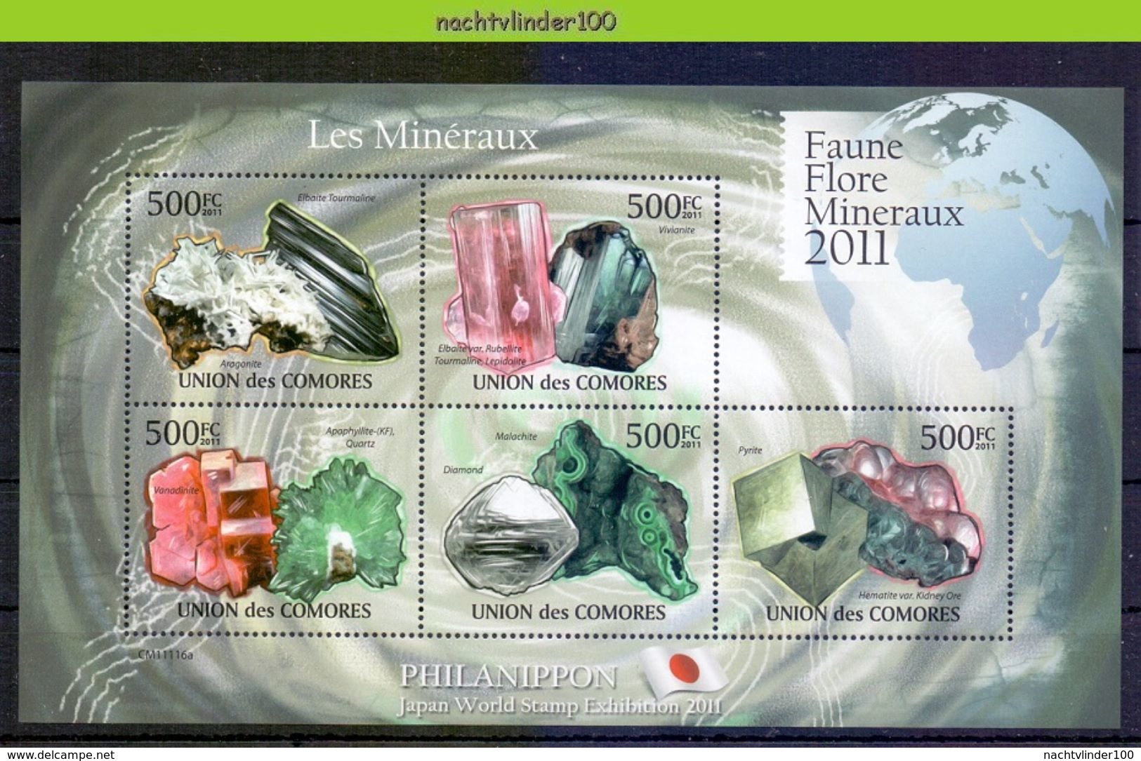 Nep007b MINERALEN GEMSTONES MINERALIEN UND GESTEINE MINÉRAUX COMORES 2011 PF/MNH - Mineralen