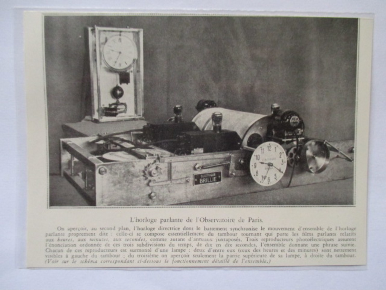 1932 - Observatoire De Paris - Horloge Parlante Electrique BRILLIE   - Ancienne Coupure De Presse (Encart Photo) - Machines