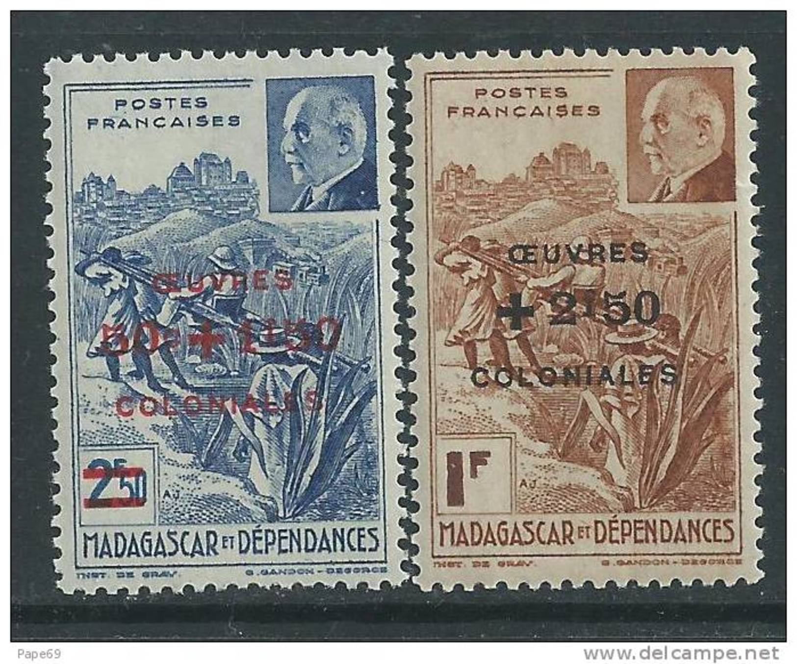 Madagascar N° 284 / 85 XX La Paire Surchargée Oeuvres Coloniales  Sans Charnière,  TB - Ongebruikt