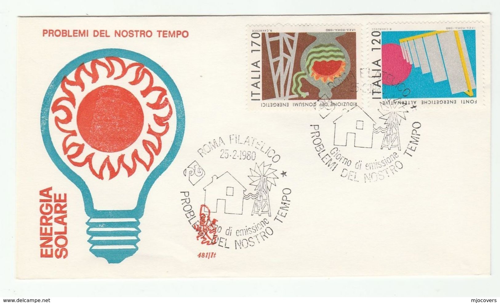 1980 ITALY FDC SOLAR Power , WIND ENERGY , ELECTRICITY  Cover LIGHT BULB SUN Electric  Stamps - Elettricità