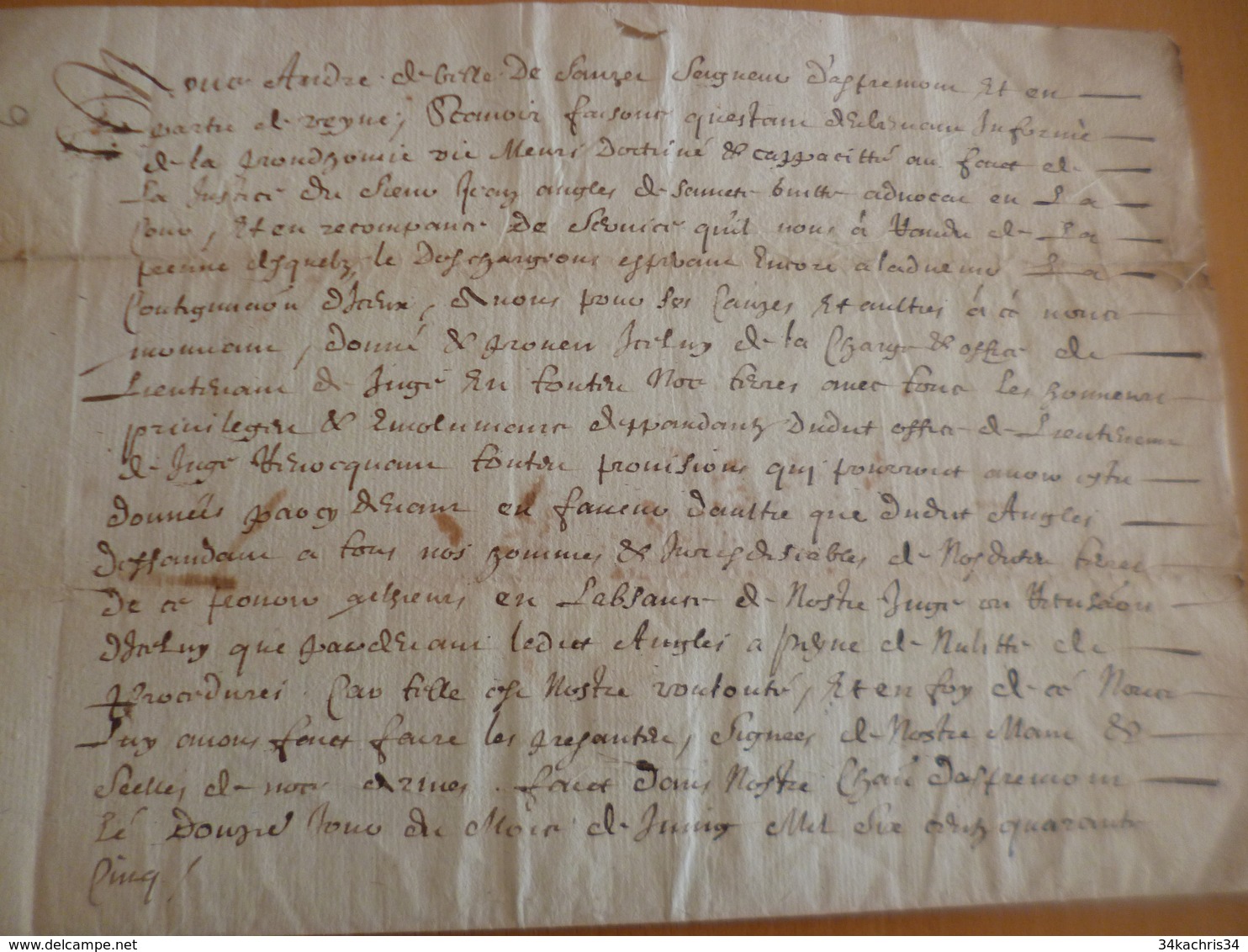 Manuscrit Papier 12/06/1645 André Gilles De Sauzet Seigneur D'Aspremont Veyne Reconnaissance Angles Basses Alpes - Manuscripten