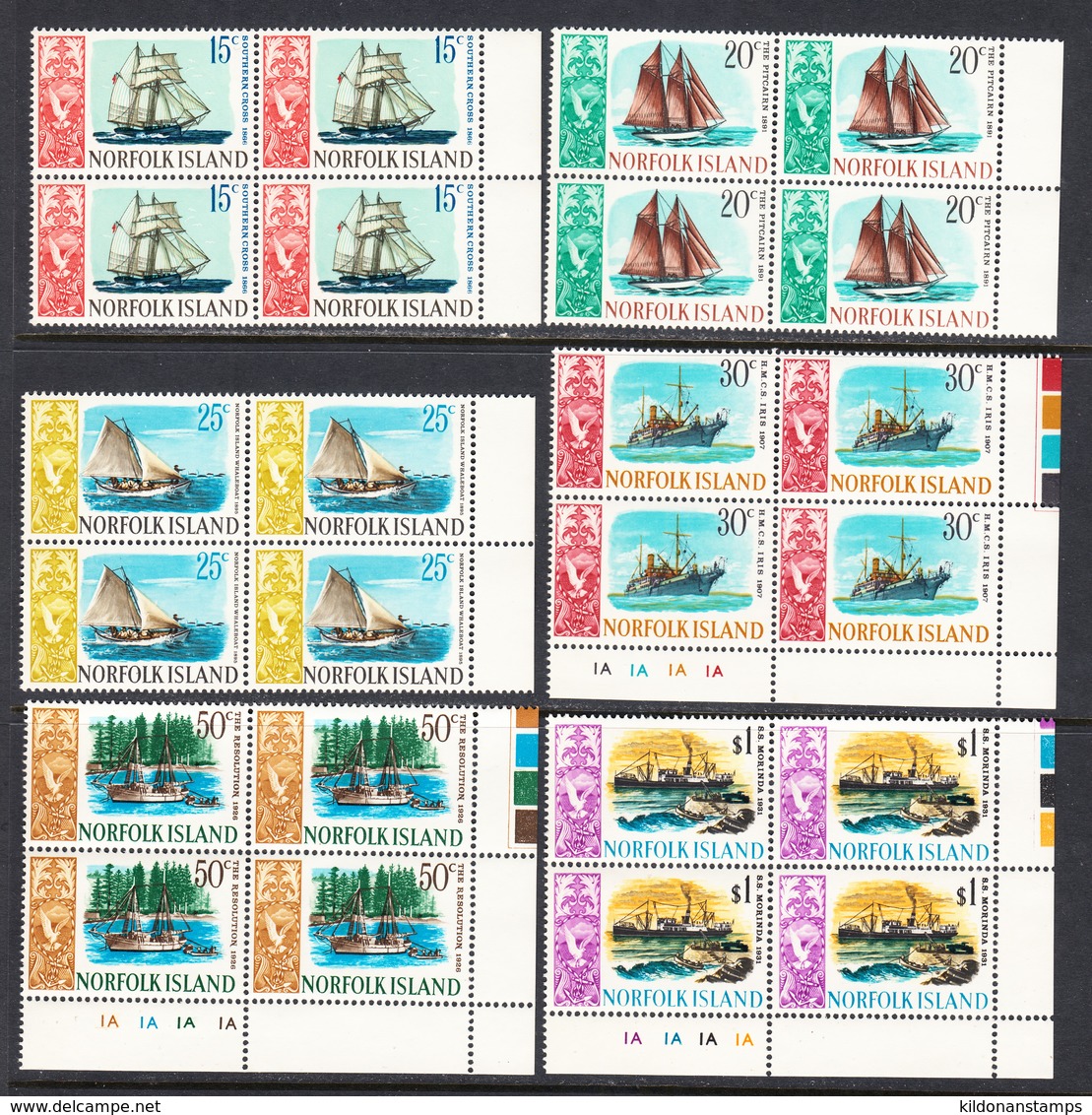 Norfolk Island 1967 Mint No Hinge, Blocks, Sc# 108-113,  SG 84-90 - Norfolkinsel