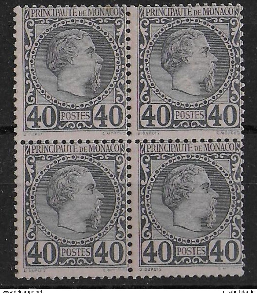 MONACO - YVERT N°7 BLOC De 4 **/* CHARNIERE SUR 2 TIMBRES Du HAUT - COTE = 600++ EURO - - Neufs