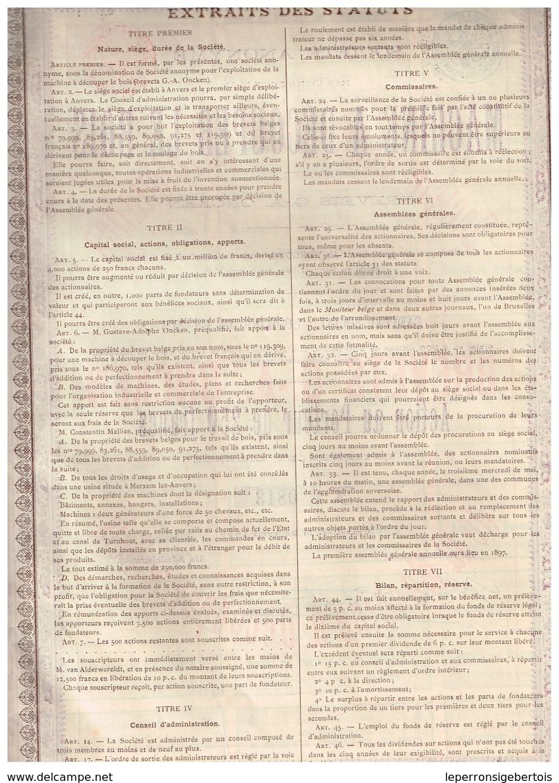 Action Ancienne - Machine A Découper Le Bois - Titre De 1896 - Industrie