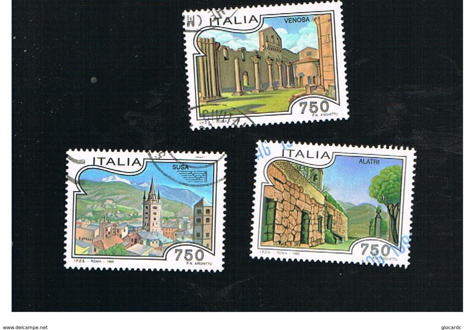 ITALIA REPUBBLICA  - UNIF. 2199.2202.            -   1995 TURISTICA: VENOSA, ALATRI, SUSA            -            USATO - 1991-00: Usati