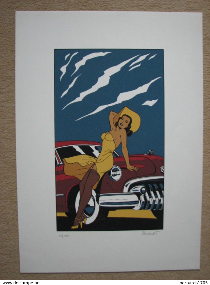 BERTHET - SERIGRAPHIE COULEURS "PIN-UP & CARS" - FEST. BD AUTOWORLD BRUXELLES - Sérigraphies & Lithographies