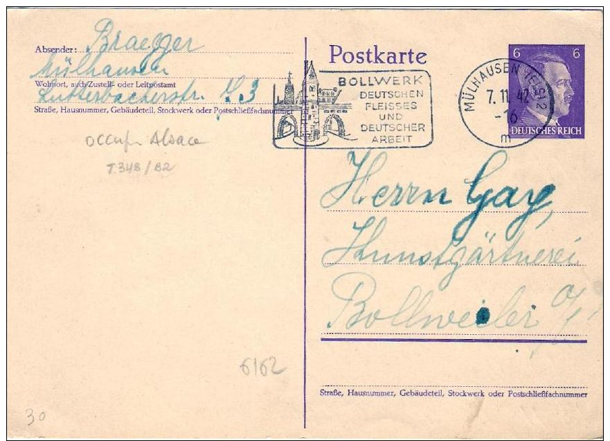 1942-Germania Intero Postale 6p.Effigie Di Hitler Annullo Meccanico Di Bollwerk - Altri & Non Classificati