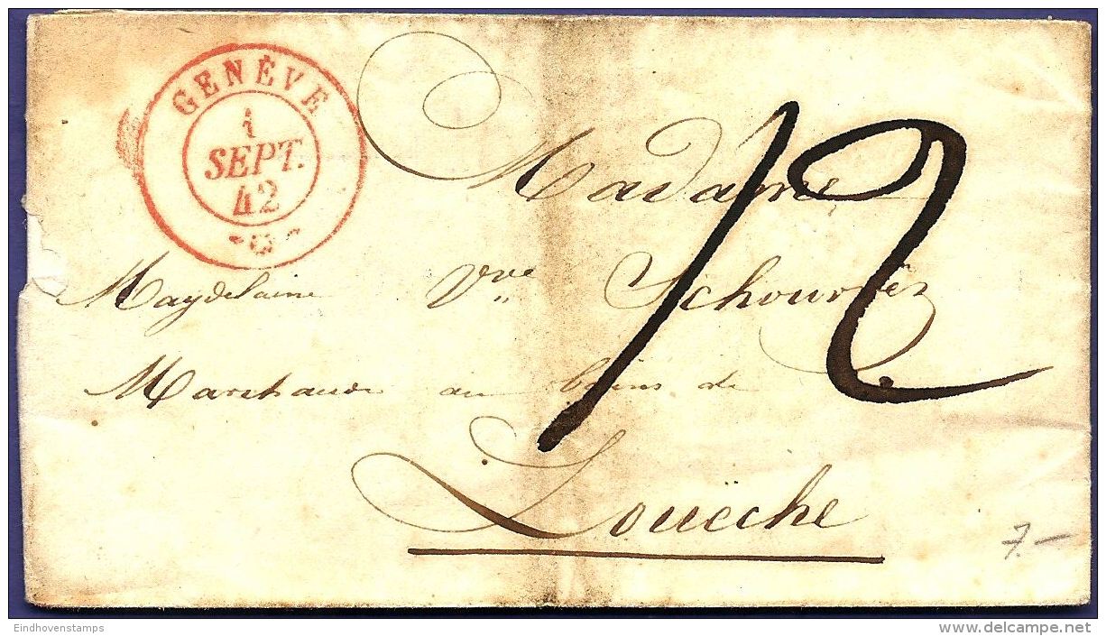 Schweiz 1842 Vollständiger Brief Von Geneve - Zweikreis Stempel 21 Mm -  Nach Louëche - Marcofilia