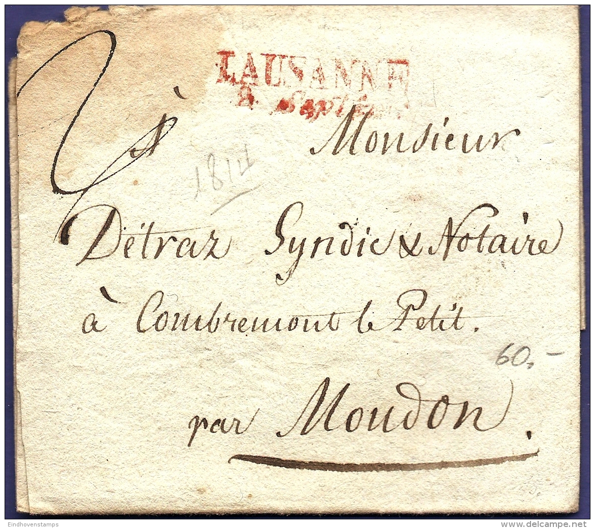 Schweiz 1814 Vollständiger Brief Von Lausanne  - Zweizeil Stempel  Rot - Nach Moudon, - Marcophilie