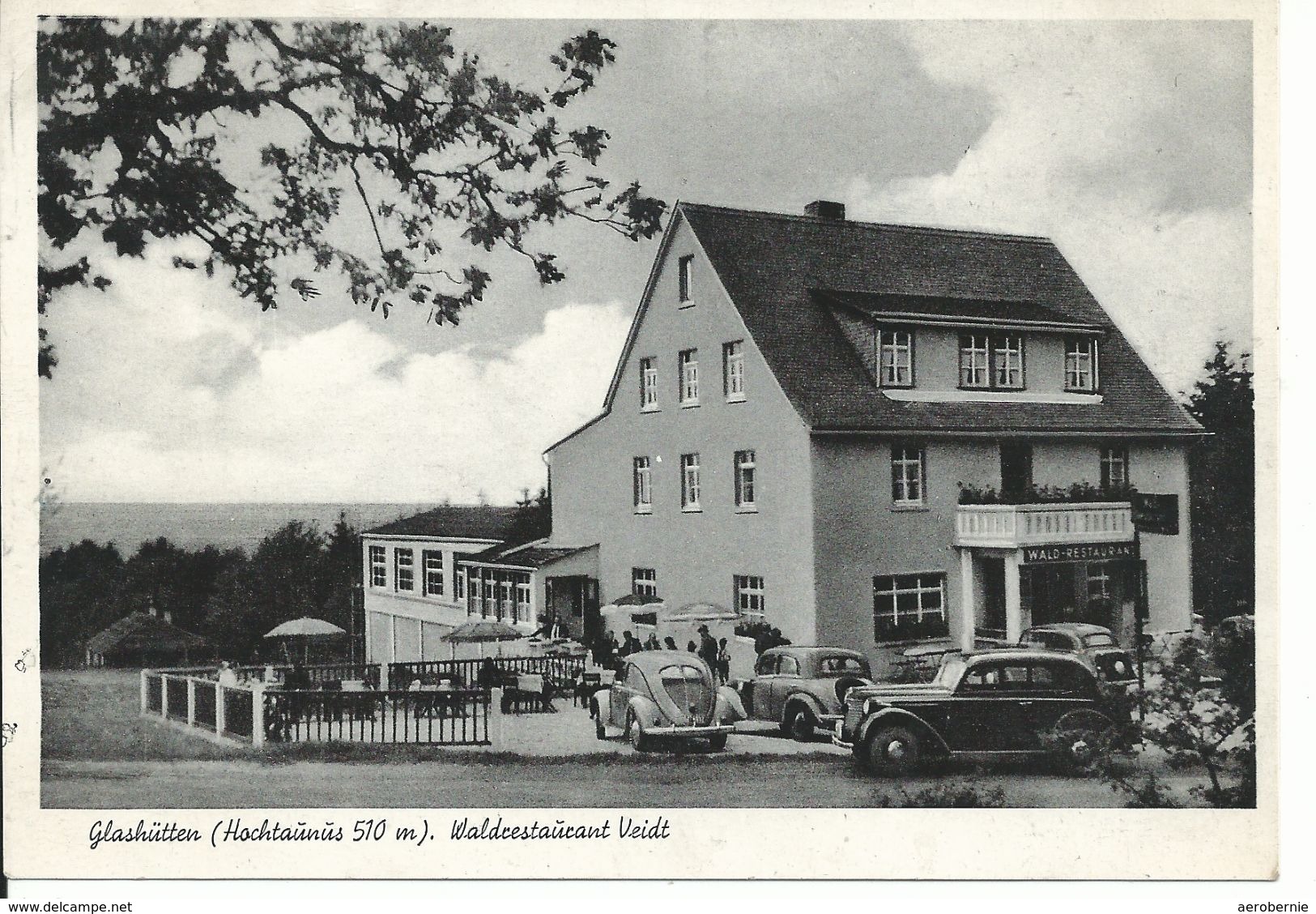 Alte Postkarte GLASHÜTTEN/Taunus - Waldrestauran Veidt (mit Alten PKW U.a. VW Käfer Brezel) - PKW