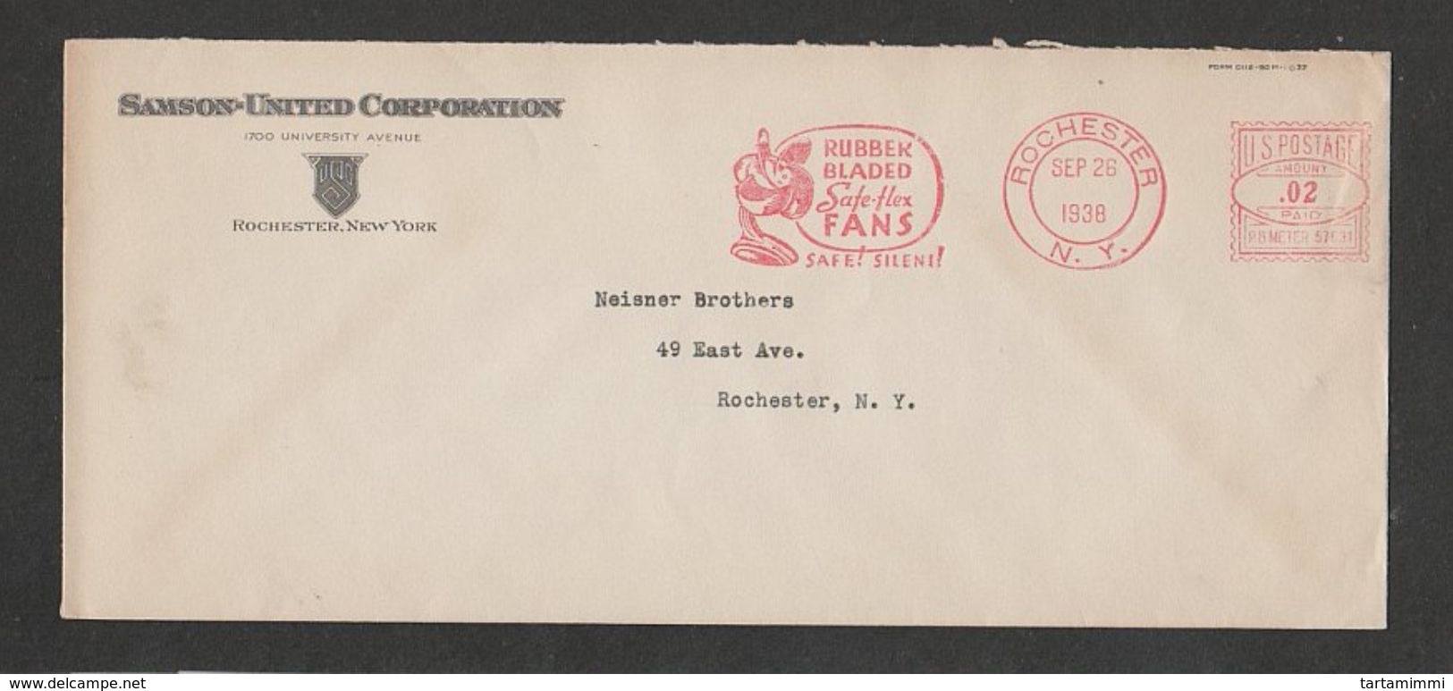 EMA FREISTEMPEL METER STAMP COVER USA 1938 ROCHESTER FANS VENTILATORE RUBBER BLADES FAN - Unclassified