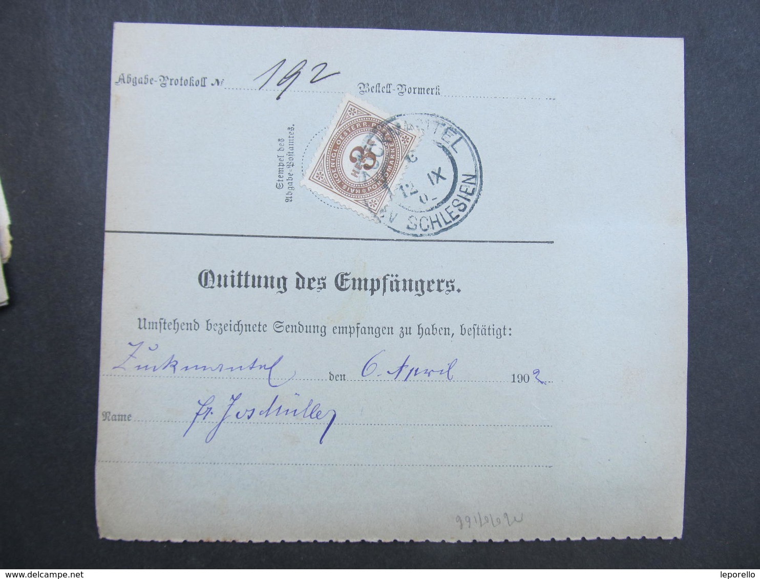 POSTBEGLEITADRESSE Stadlau - Zuckmantel 1902 Paketschein /// D*29700 - Briefe U. Dokumente