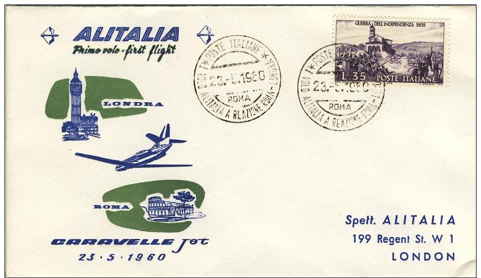 1960- Aerogramma Alitalia I°volo Caravelle Jet Roma-Londra Del 23 Maggio - 1946-60: Storia Postale