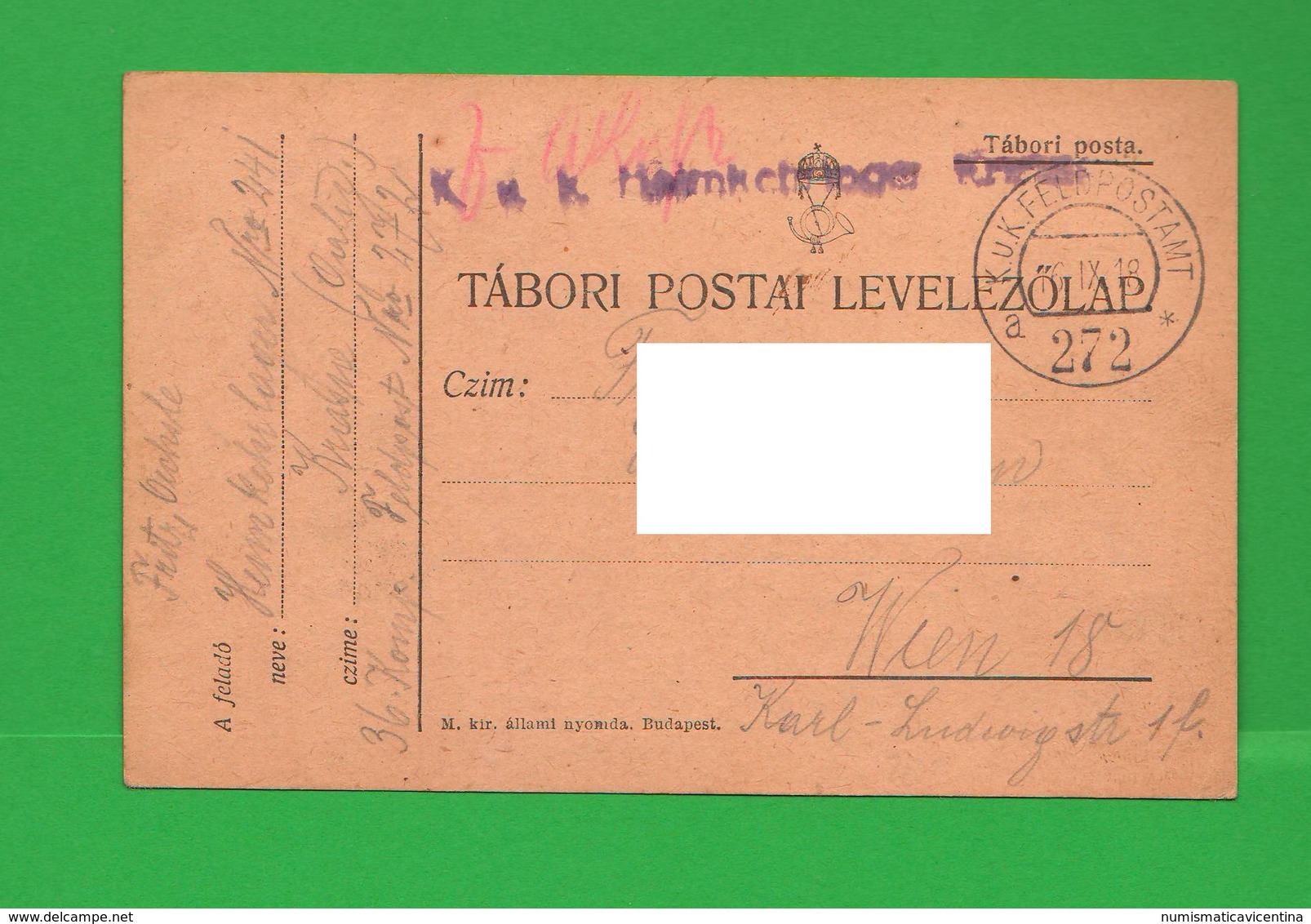 Militärposten X Wien 1918 Tabori Postai Levelezolap Feldpostkarte - Documents