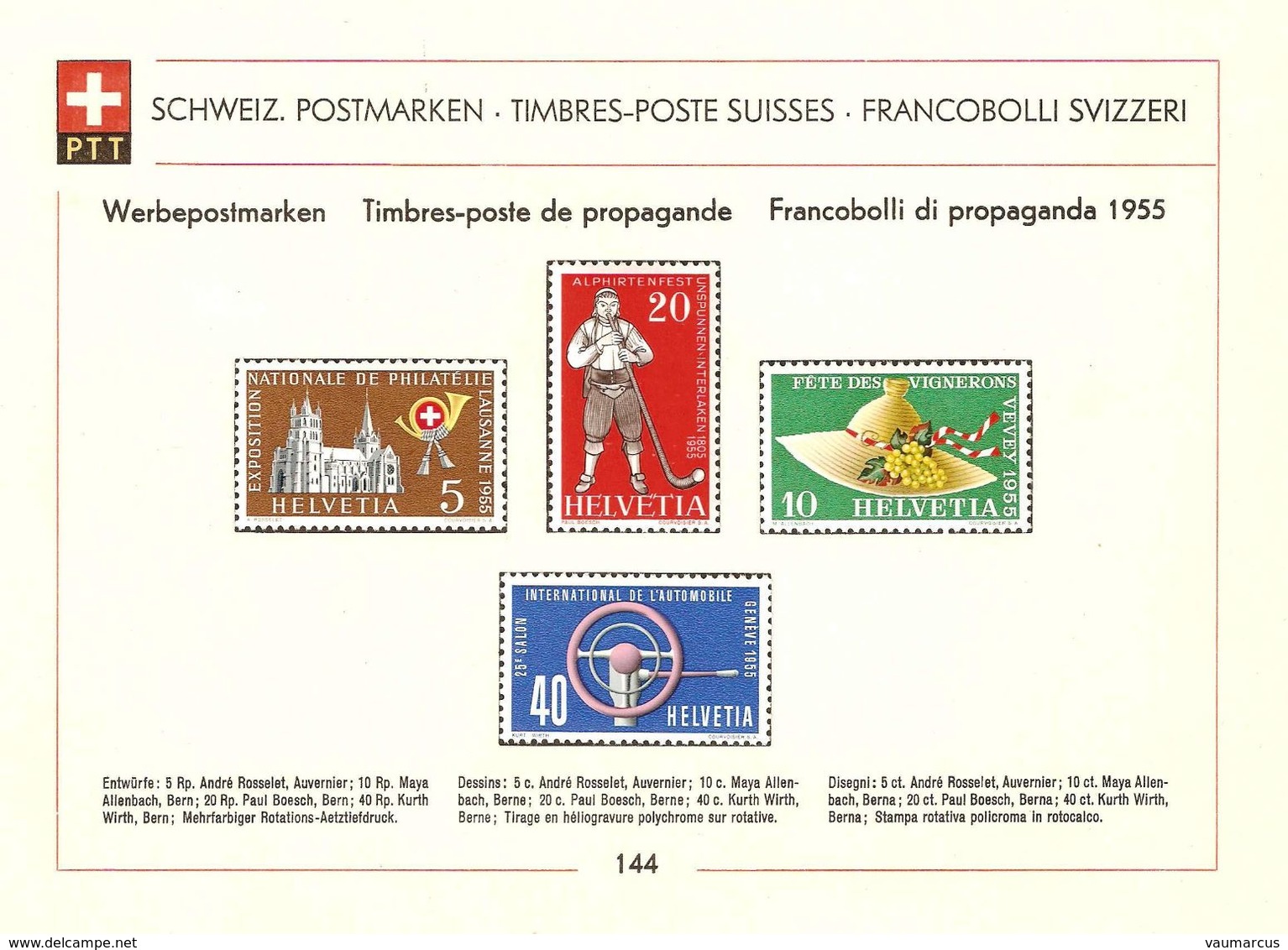 Feuillet PTT No 144 1955 Zu 320-323 SBK 10,- - Altri & Non Classificati