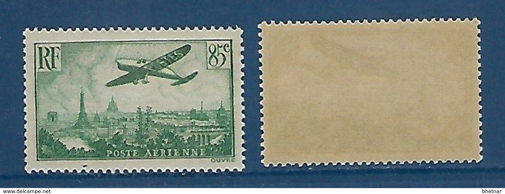 FR Aerien YT 8 (PA) " Avion Survolant Paris, 85c. Vert Foncé " 1936 Neuf** - 1927-1959 Mint/hinged