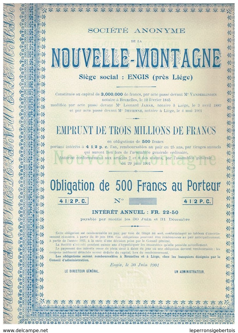 Obligation Uncirculed - Sté Anonyme De La Nouvelle Montagne - Titre De 1901 - Industrie