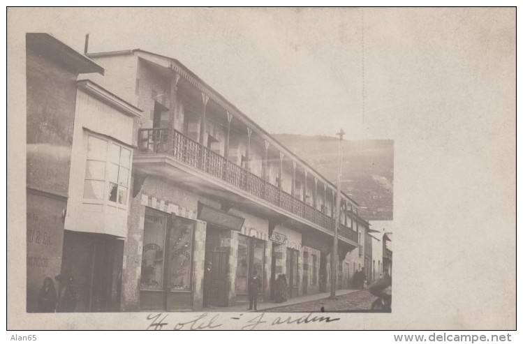 Hotel Jardin, Street Scene, Unknown Latin America City, C1900s/10s Vintage Real Photo Postcard - Hotels & Restaurants