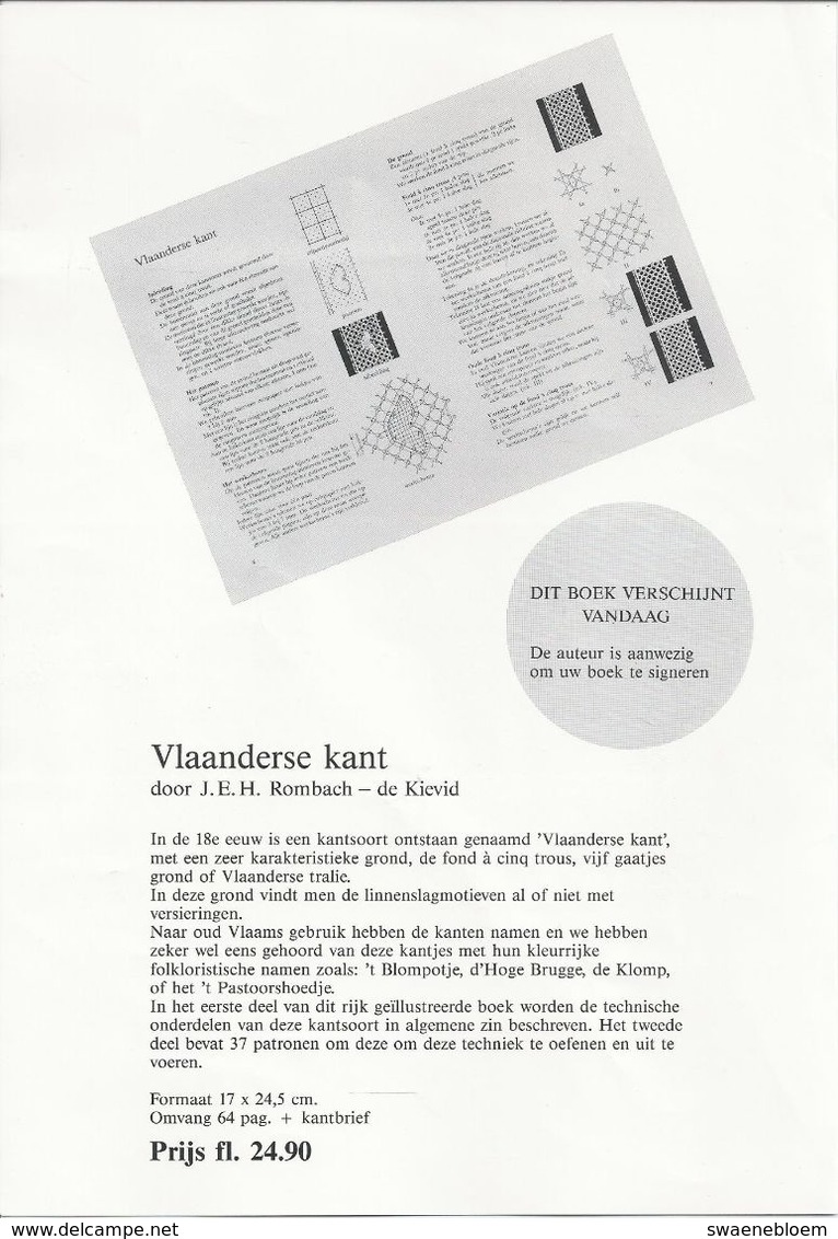 NL.- Reclame Folder Voor Het Boek - Vlaanderse Kant - J.E.H. Rombach-de Kievid. - Reclame