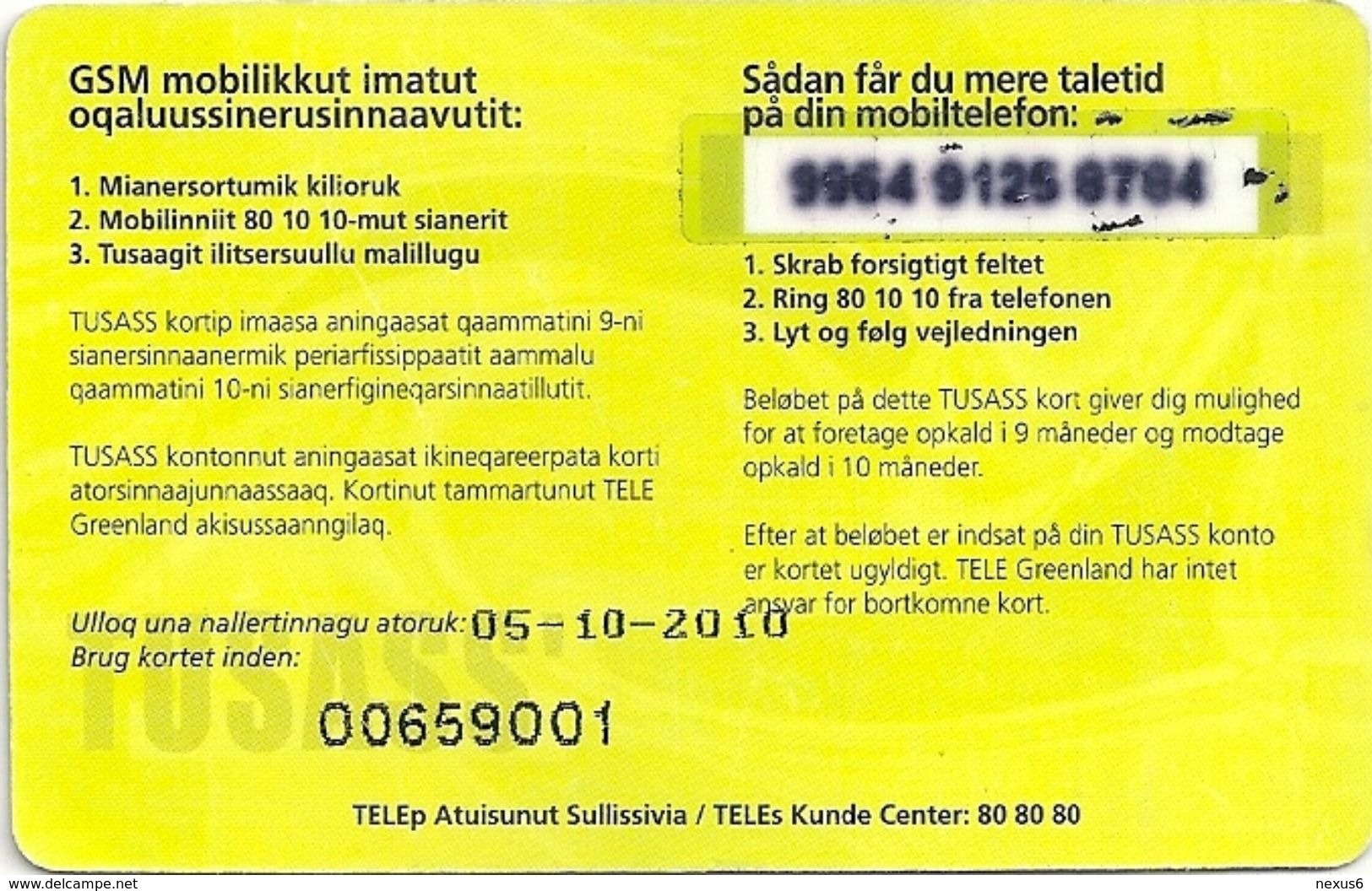 Greenland - Tusass - Sportman, GSM Refill, 100kr. Exp. 05.10.2010, Used - Groenlandia