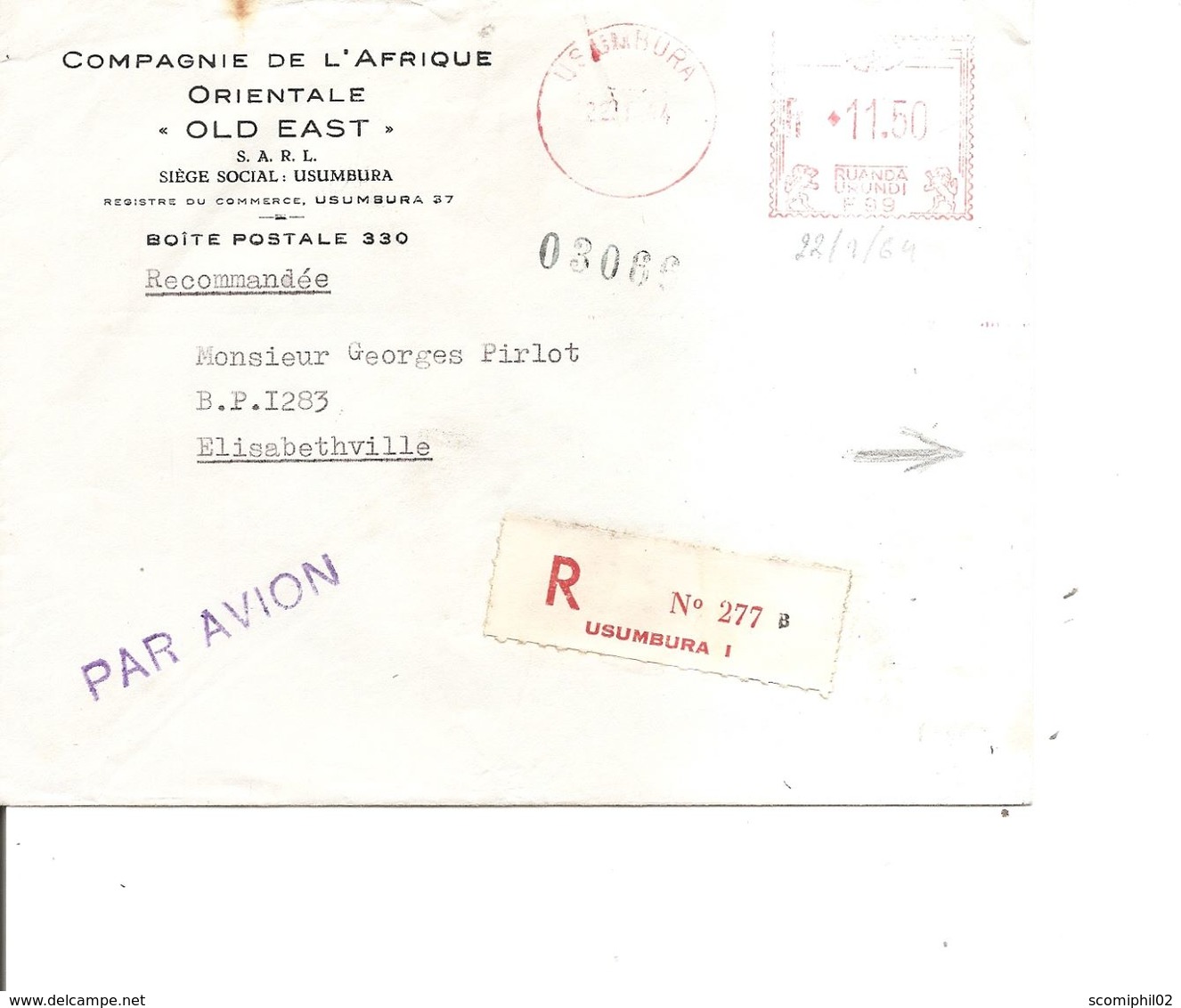 Ruanda-urundi ( Lettre Recommandée Par Avion De 1964 De Usumbura Vers Elisabethville à Voir) - Covers & Documents