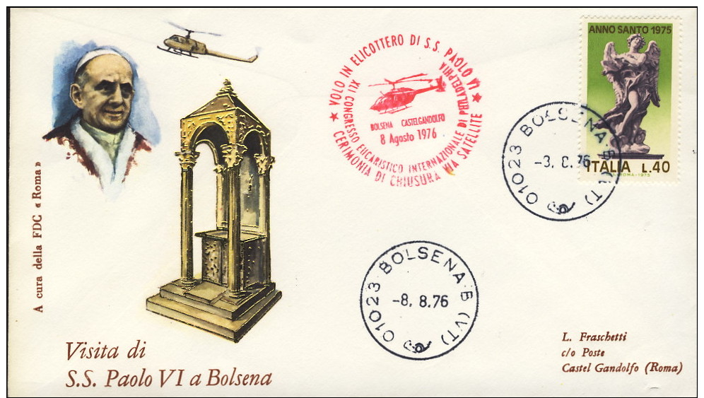 1976-Vaticano Aerogramma Visita Di Paolo VI A Bolsena Dispaccio Aereo Speciale Bolsena Castelgandolfo - Posta Aerea