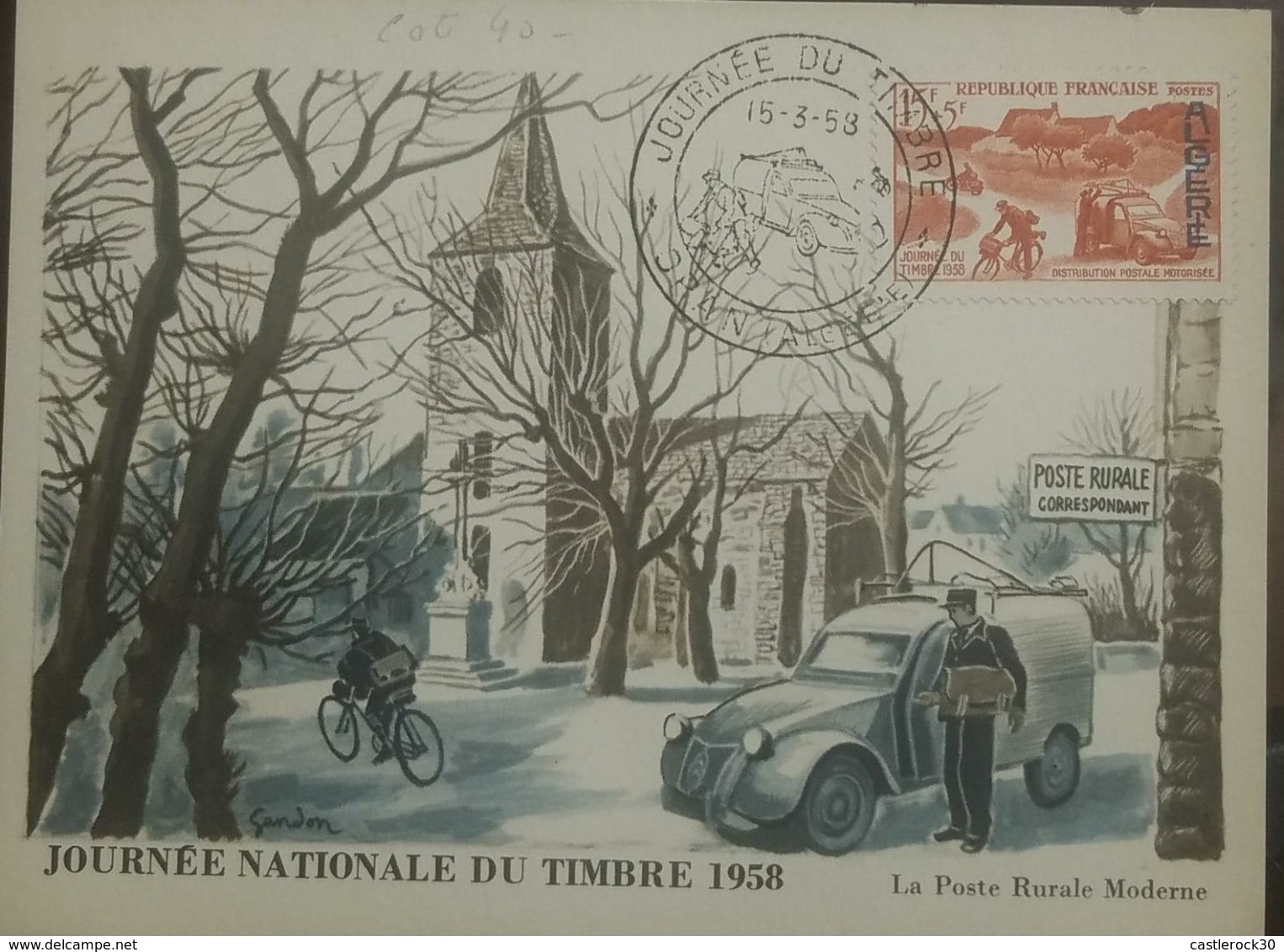 L) 1958 FRANCE, ALGERIA, RED, CARS, ARCHITECTURE, POSTMAN, PEOPLE, BIKES, NATURE, DAY OF THE STAMP, POST CARD - Other & Unclassified