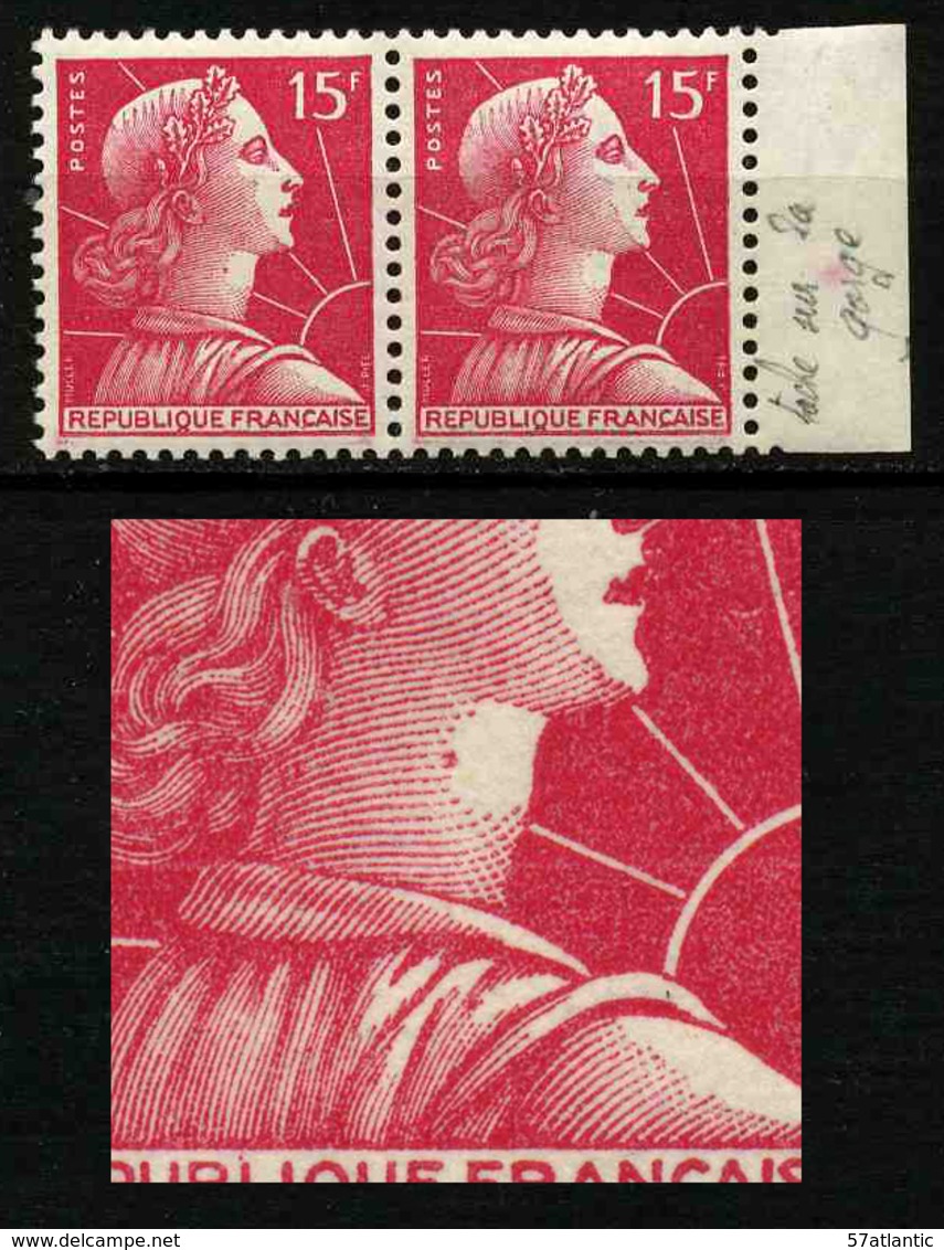 FRANCE - VARIETE - YT 1011 ** - MARIANNE DE MULLER - GRAIN DE BEAUTE AU COU - TIMBRE NEUF ** TENANT A NORMAL - Unused Stamps