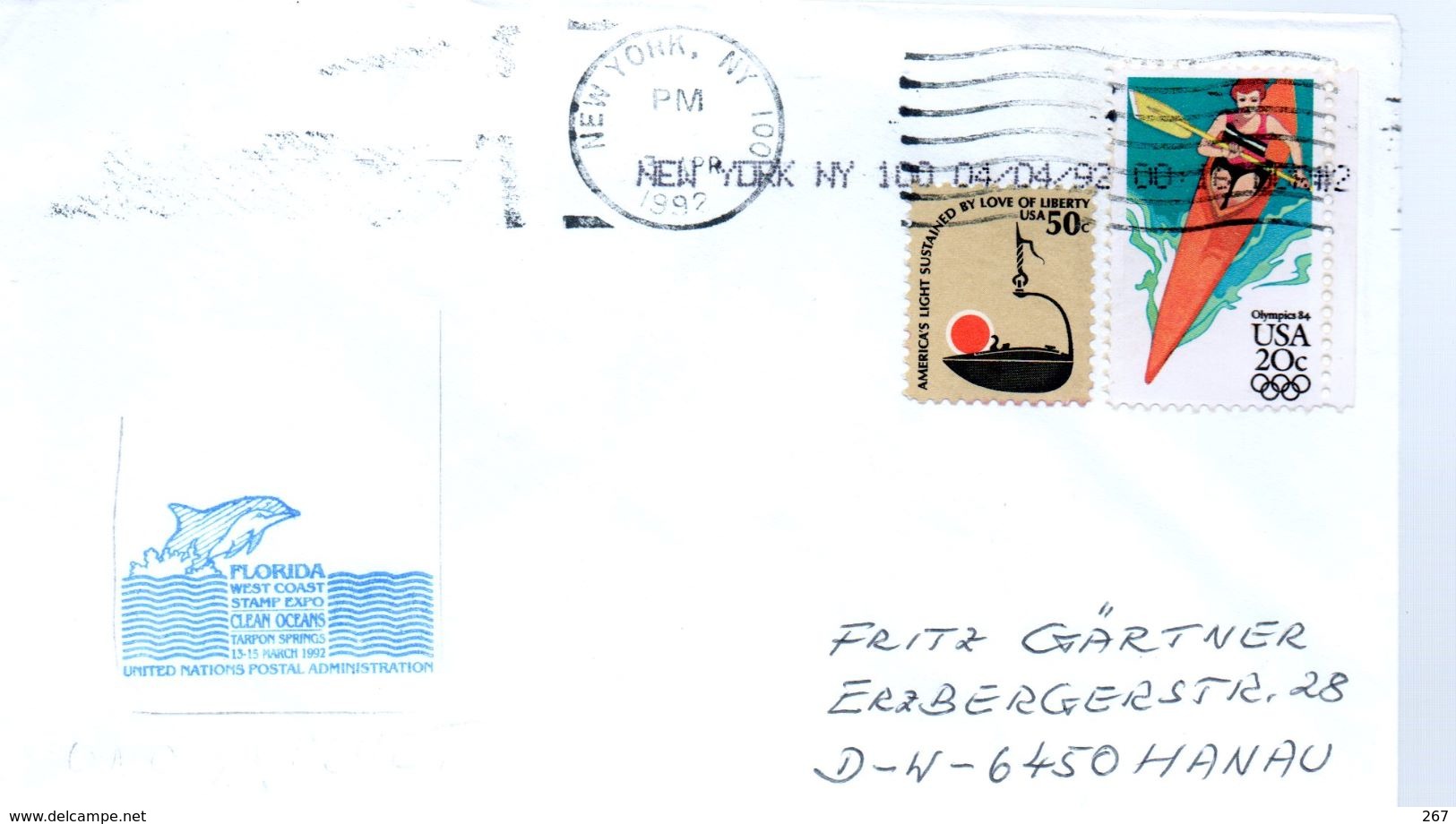 USA   Lettre  1992 Jo 1984 Kayak Canoé - Kanu