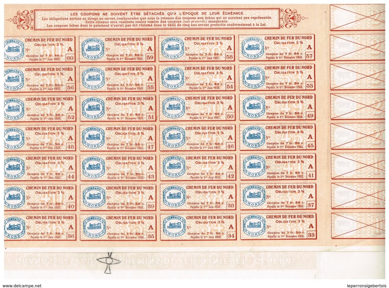 Obligation Uncirculed -Grands Réseaux De Chemins De Fer Et D'Intérêt Général - Chemin De Fer Du Nord - Titre De 1935 - Industrie