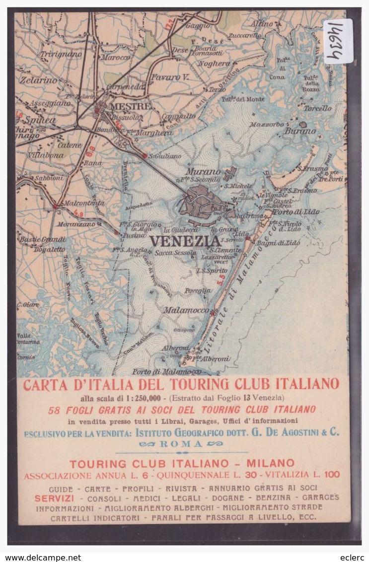 VENEZIA E DINTORNI - CARTA D'ITALIA DEL TOURING CLUB ITALIANO - TB - Venezia