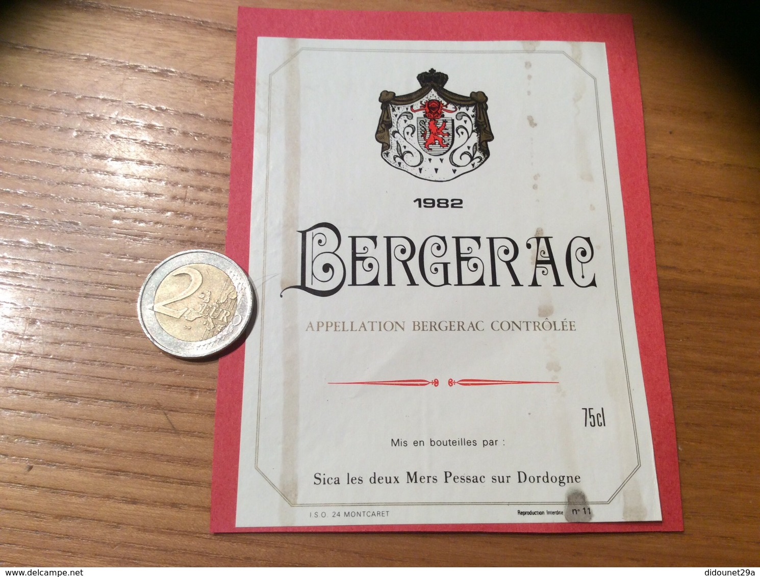 Etiquette De Vin « BERGERAC - Sica Les Deux Mers Pessac Sur Dordogne (24)» 1982 - Bergerac