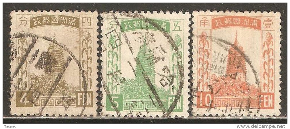 Manchukuo 1932 Mi# 6-7, 11 Used - Pagoda At Liaoyang - 1932-45 Manchuria (Manchukuo)