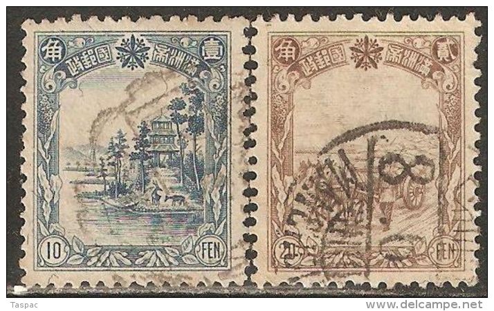 Manchukuo 1936 Mi# 83, 86 Used - Summer Palace At Chengteh / Carting Soybeans - 1932-45 Mandchourie (Mandchoukouo)