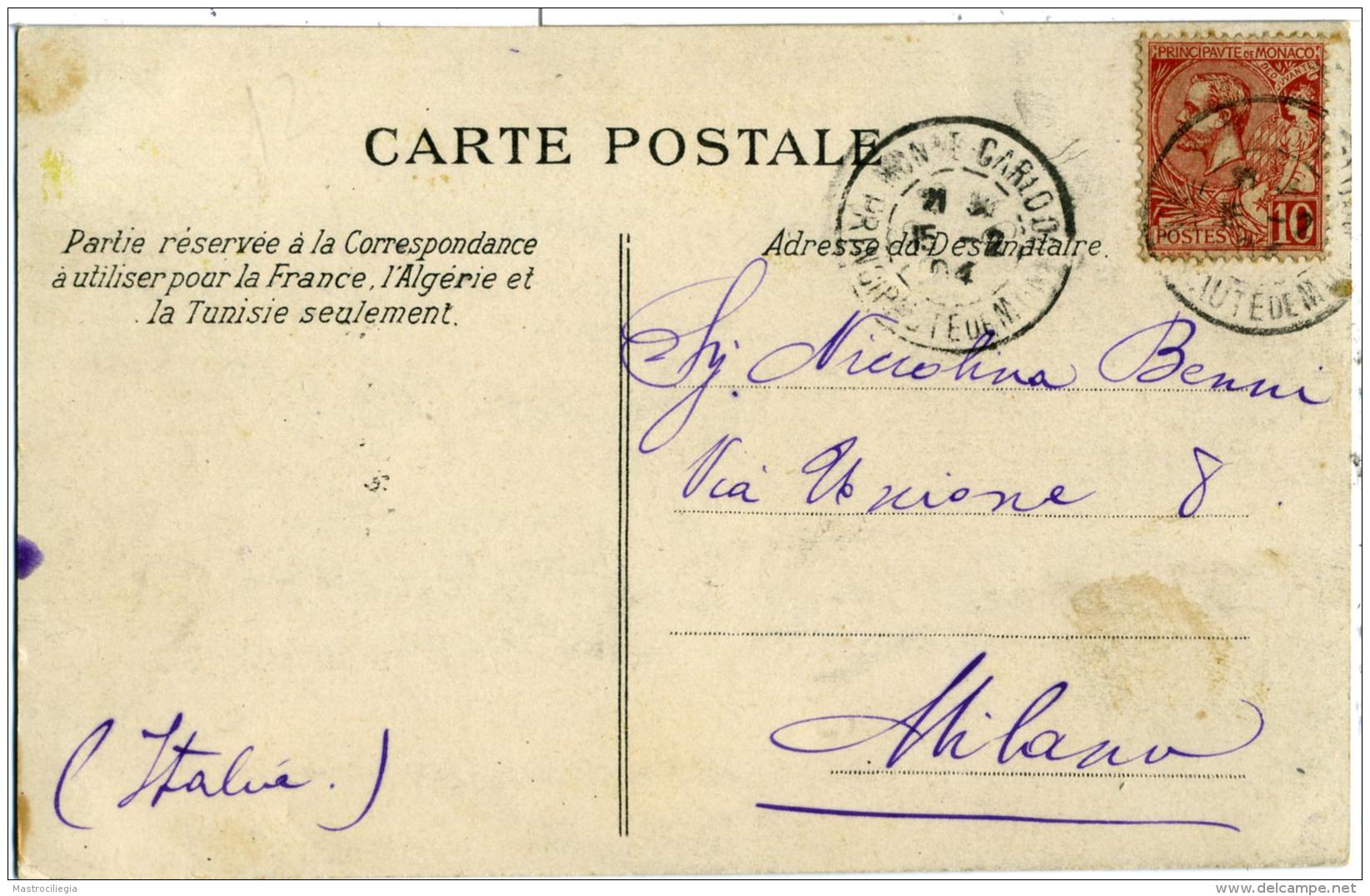 PRINCIPAUTE DE MONACO  Prince Albert 1°  1904  MONTE-CARLO  Casino - Storia Postale