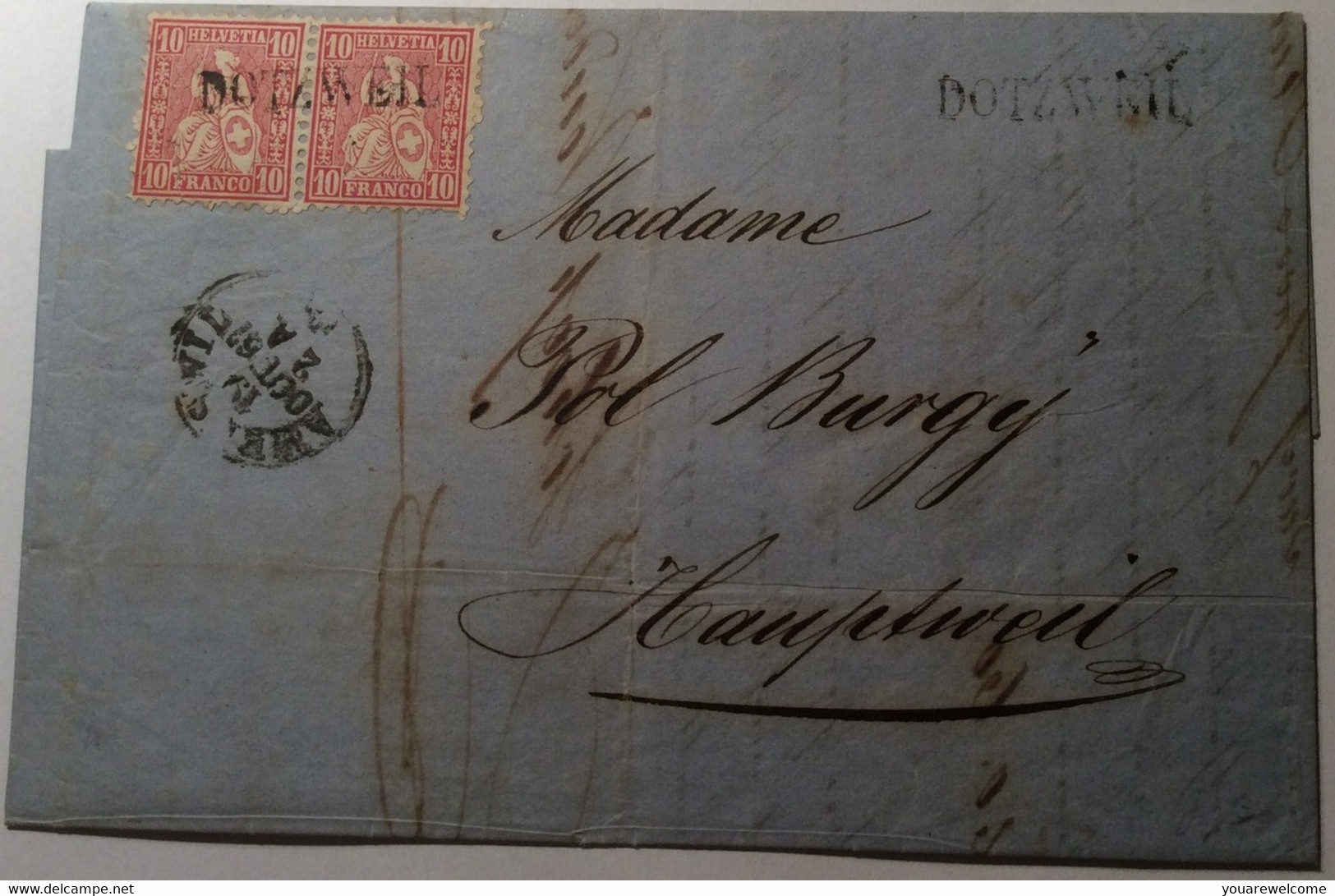 DOTZWEIL 1867 (TG) Brief Mit Sitzende Helvetia > Hauptweil   (Schweiz Suisse Lettre - Briefe U. Dokumente