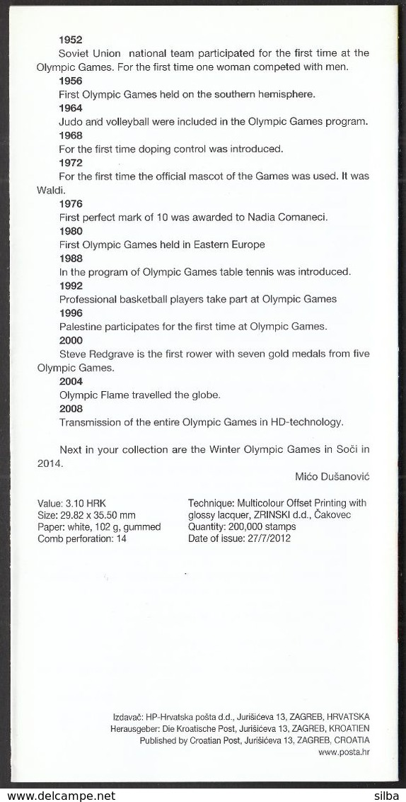 Croatia 2012 / Prospectus, Leaflet, Brochure / Olympic Games London - Croatie