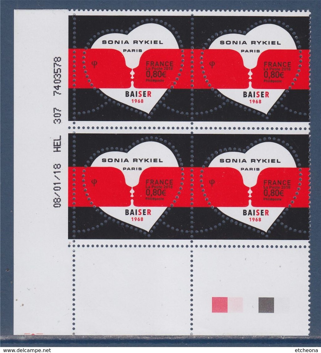 = Coeur Saint Valentin De Sonia Rykiel Paris 4 Timbres 0.80€ Coin Daté 08/01/18 HEL 307 7403578 Gommé N°5198 Neuf - 2010-2019