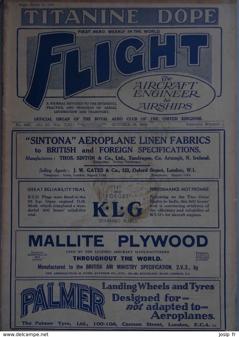 AVIATION - Lot De 5 Revues FLIGHT 1929-30 En Anglais TECHNIQUE- ACTUALITÉ-RAF - Transportation