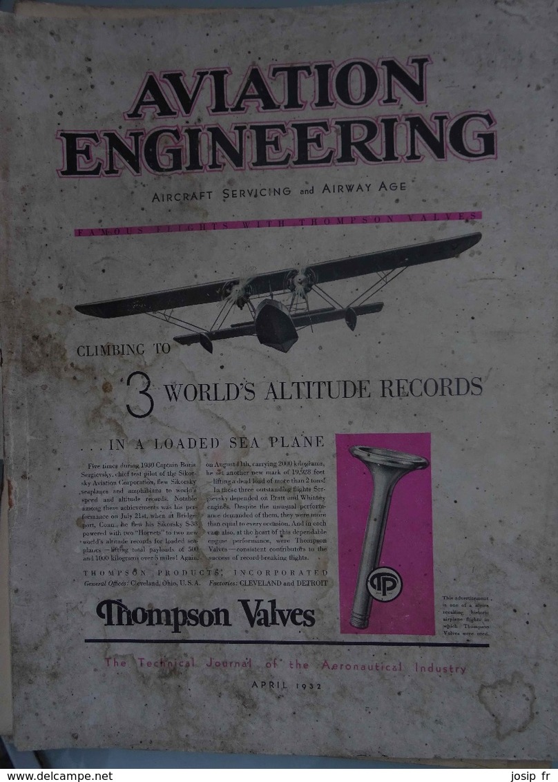 AVIATION - Lot De 3 Revues AVIATION ENGINEERING 1932 (en Anglais) Moteurs- Nouveautés - Transportation