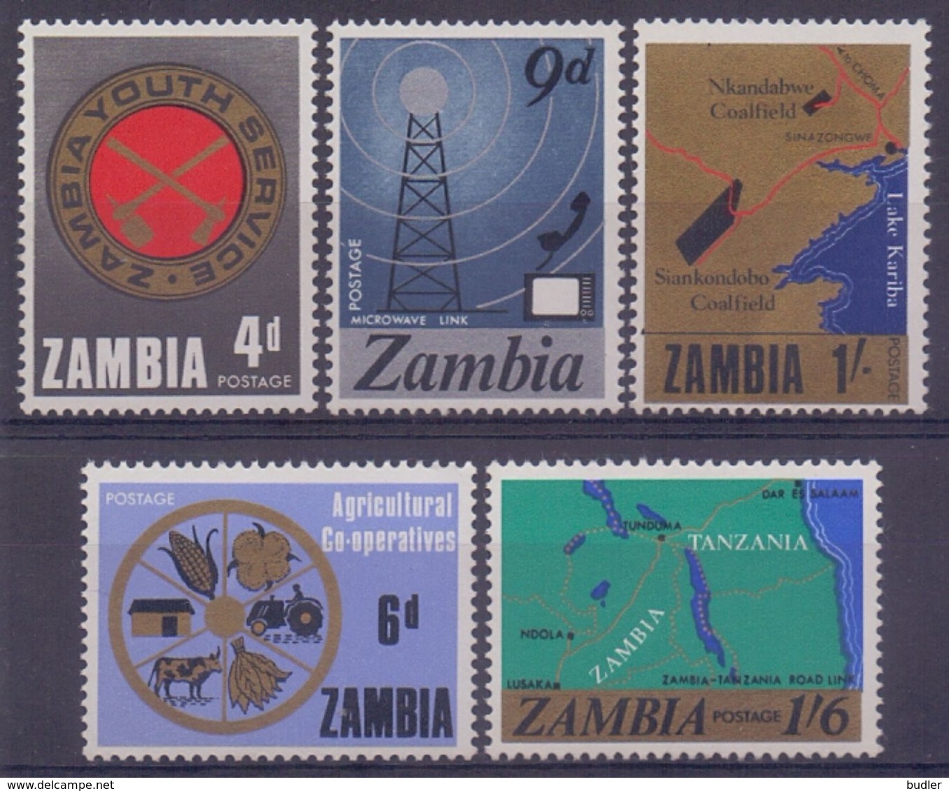 ZAMBIA :1967: Y.34-38 Dentelé/neuf/MNH : ## NATIONAL DEVELOPMENT ## :  AGRICULTURE,YOUTH,COAL,RADIO,TELEVISION, - Zambie (1965-...)