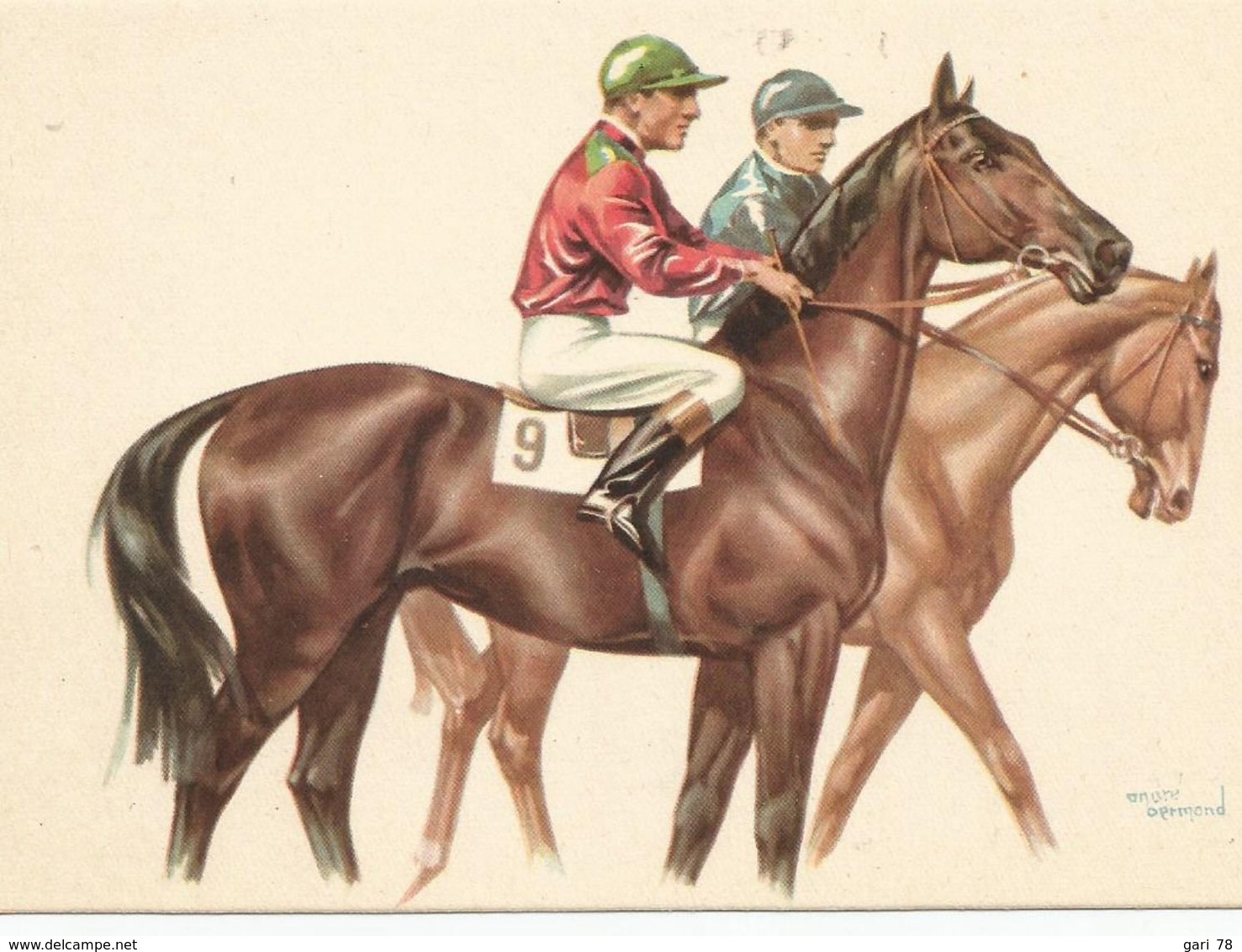 CP Illustrateur  D'André BERMOND - Hippisme, 2 Chevaux  Et Leur Jockey, Avant Ou Après La Course - Bermond