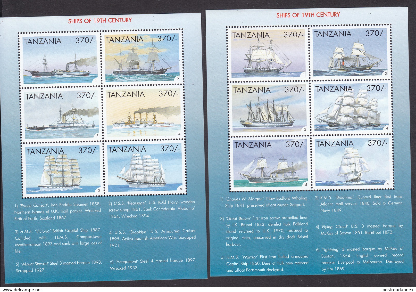 Tanzania, Scott #1819-1820, Mint Never Hinged, Ships, Issued 1999 - Tanzanie (1964-...)