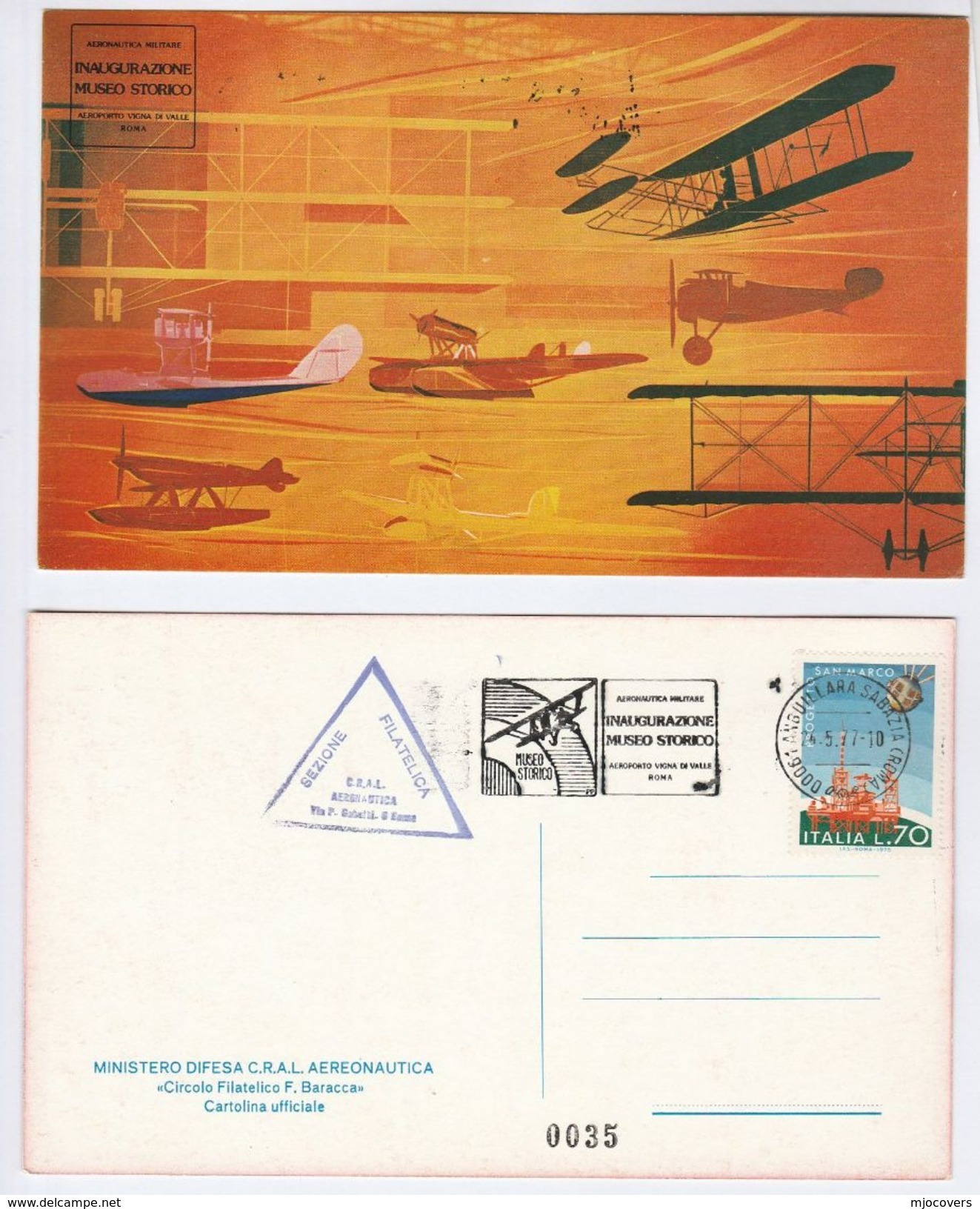 1977 ROME AIRPORT Air Force AVIATION MUSEUM Inauguration EVENT COVER Aircraft  Postcard Stamps Italy Flight - 1919-1938: Between Wars