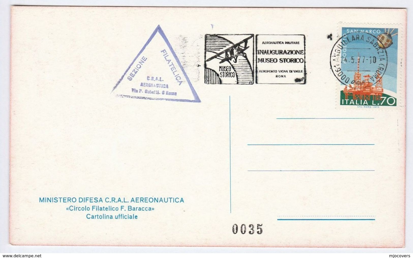 1977 ROME AIRPORT Air Force AVIATION MUSEUM Inauguration EVENT COVER Aircraft  Postcard Stamps Italy Flight - 1919-1938: Between Wars