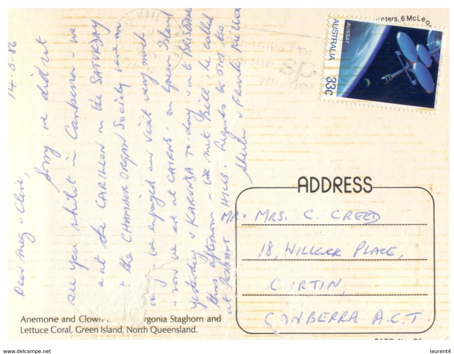 (35) Australia - (with Stamp At Back Of Postcard) QLD - Green Island Underwater - Great Barrier Reef