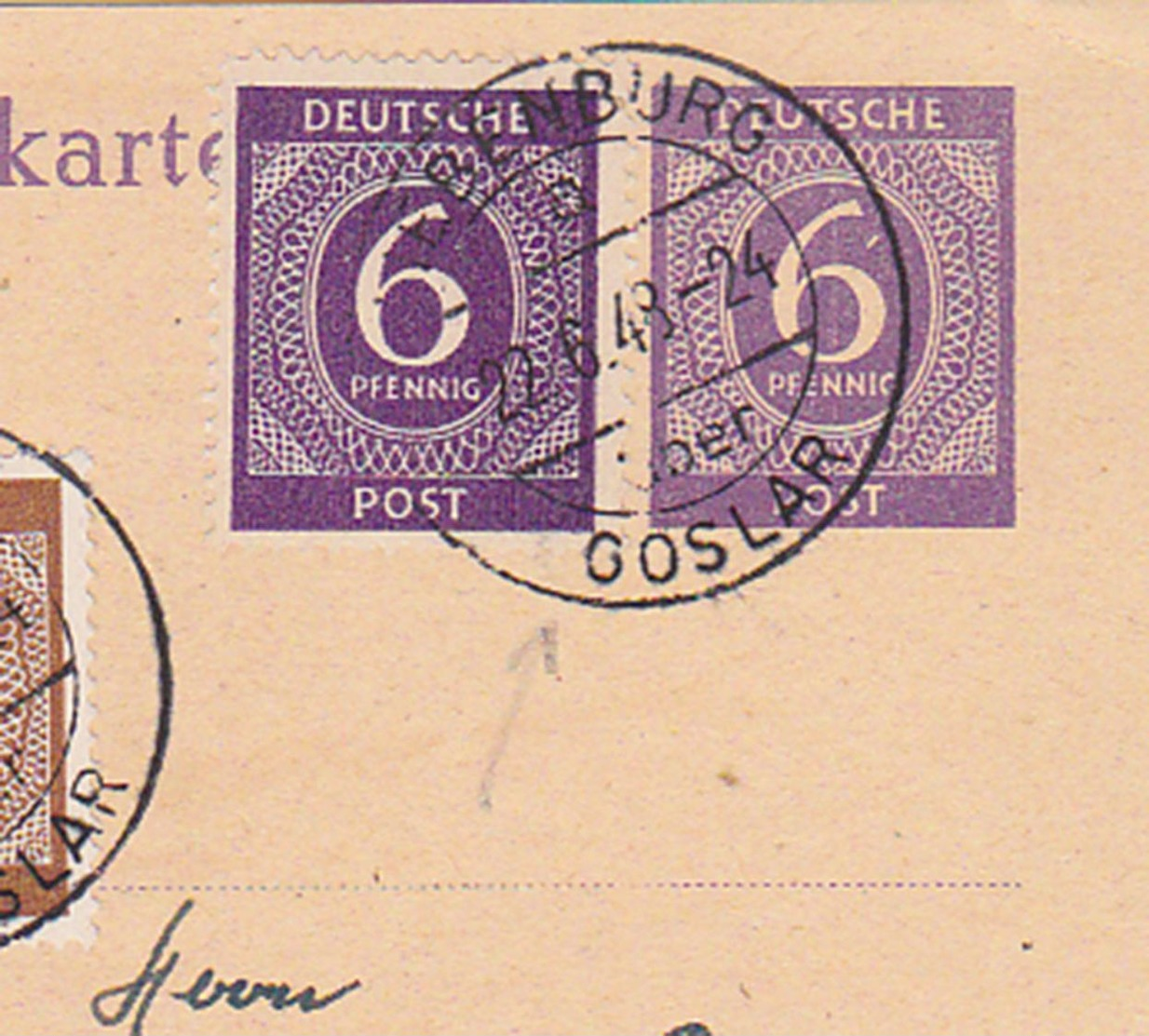 GERMANY 1948 (22.6.) P.ST.CARD P 95, LIBENBURG TO GOSLAR UPRAT.10 X CURRENCY UPRATING (correct) - Autres & Non Classés